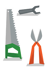 Image showing Saw, pruner and wrench vector illustration.