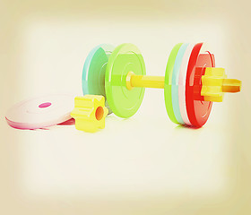 Image showing Colorful dumbbells are assembly and disassembly on a white backg