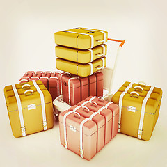 Image showing Trolley for luggage at the airport and luggage. 3D illustration.