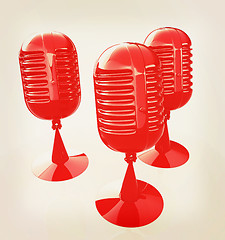 Image showing 3d rendering of a microphones. 3D illustration. Vintage style.