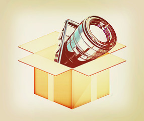 Image showing camera out of the box. 3D illustration. Vintage style.