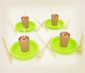 Image showing Coffe in fast-food disposable tableware. 3D illustration. Vintag