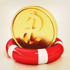 Image showing Coin dollar on  lifeline. 3D illustration. Vintage style.