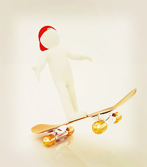 Image showing 3d white person with a skate and a cap. 3D illustration. Vintage