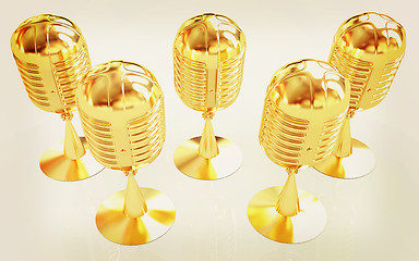 Image showing 3d rendering of a microphones. 3D illustration. Vintage style.