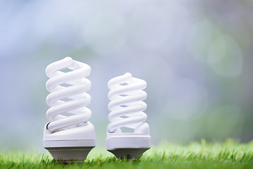 Image showing Energy saving bulbs in the grass