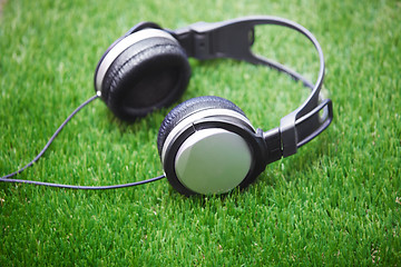 Image showing Headphones in a grass