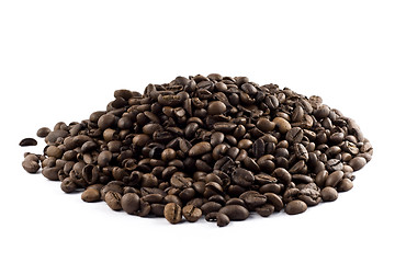 Image showing Nice pile of coffee beans isolated on white background