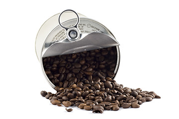 Image showing Coffee beans in tin can isolated on white background