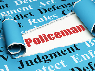 Image showing Law concept: red text Policeman under the piece of  torn paper