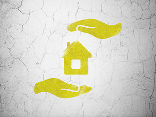 Image showing Insurance concept: House And Palm on wall background