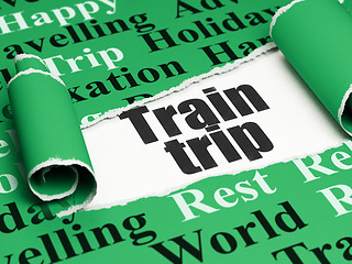 Image showing Travel concept: black text Train Trip under the piece of  torn paper