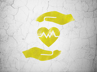 Image showing Insurance concept: Heart And Palm on wall background