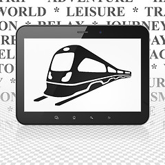 Image showing Travel concept: Tablet Computer with Train on display