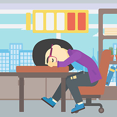 Image showing Woman sleeping at workplace vector illustration.
