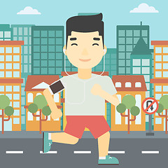 Image showing Man running with earphones and smartphone.