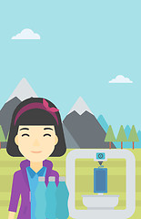 Image showing Woman with three D printer vector illustration.