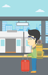 Image showing Man at the train station vector illustration.