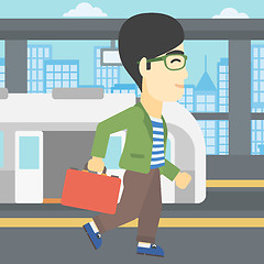 Image showing Man at the train station vector illustration.