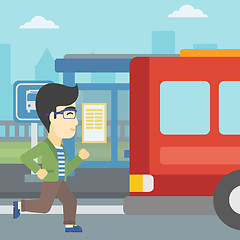 Image showing Latecomer man running for the bus.