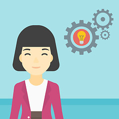 Image showing Woman with bulb and gears vector illustration.