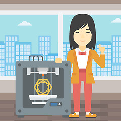 Image showing Woman with three D printer vector illustration.