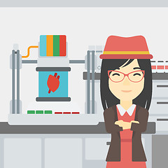 Image showing Woman with three D printer vector illustration.