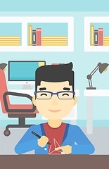 Image showing Man using three D pen vector illustration.