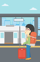 Image showing Woman at the train station vector illustration.