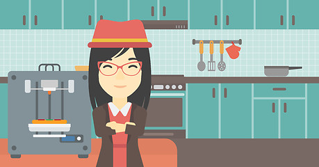 Image showing Woman with three D printer vector illustration.