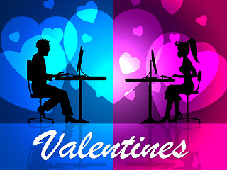 Image showing Valentines Online Means Web Site And Boyfriend