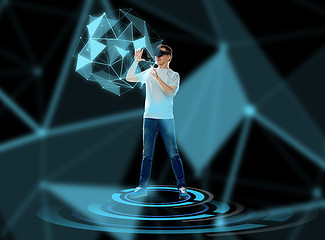 Image showing happy man in virtual reality headset or 3d glasses