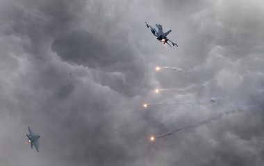 Image showing Fighter jets flying fast 