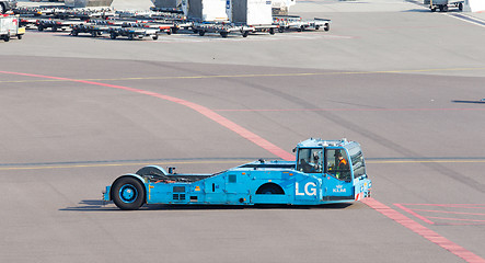 Image showing AMSTERDAM, THE NETHERLANDS - JULY 19: Large KLM aircraft tug at 