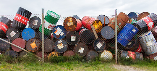 Image showing AKRANES, ICELAND - AUGUST 1, 2016: Oil barrels or chemical drums