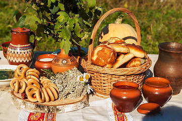 Image showing Russian table with food