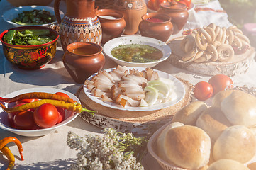 Image showing Russian table with food