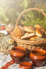 Image showing Russian table with food