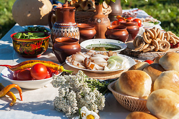 Image showing Russian table with food