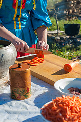 Image showing ussian table with food preparation: