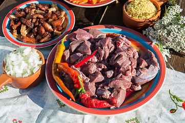 Image showing Russian table with raw meat