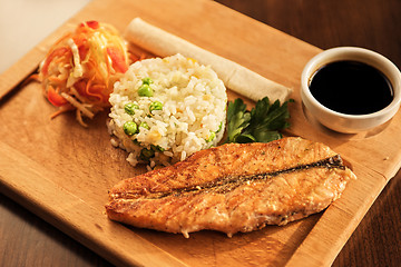 Image showing Grilled salmon with rice