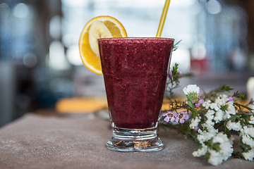 Image showing smoothie from blueberry banana and orange juice