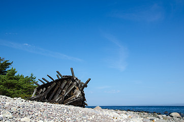 Image showing Old wooden shipwreck