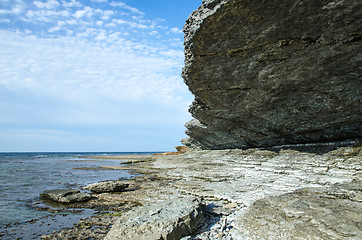 Image showing Coastline with cliffs overhang