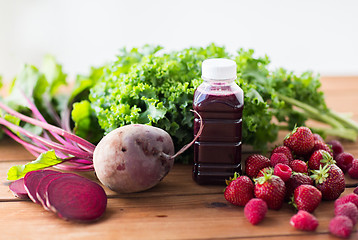 Image showing bottle with beetroot juice, fruits and vegetables