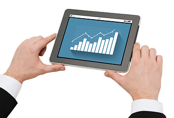 Image showing close up of hands holding tablet pc with graph