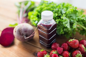 Image showing bottle with beetroot juice, fruits and vegetables