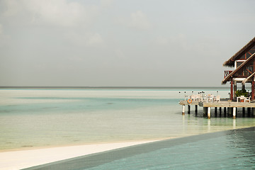 Image showing patio or terrace with canopy on beach sea shore