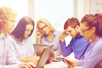 Image showing depressed team with laptop and table pc computers